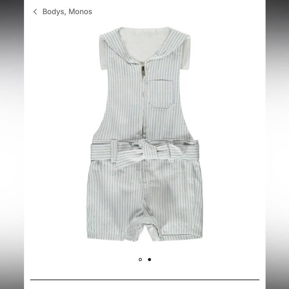 Chloe Light Blue and White Striped Cotton Baby Overall Romper